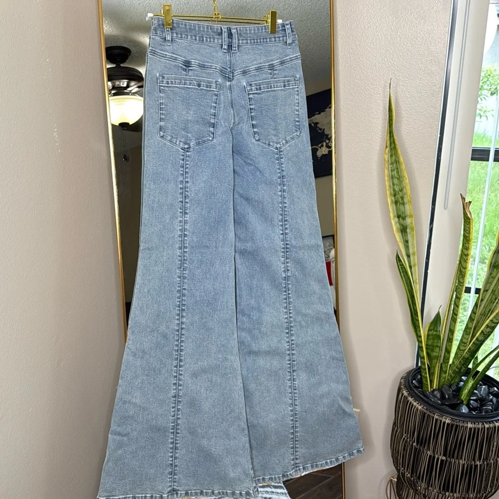 Dolls Kill Blue Floral Flare Jeans - Picture 3 of 5
